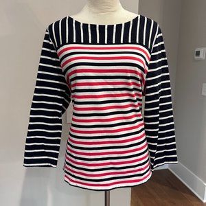 Talbots Striped Tee 3/4 Sleeve White, Pink, Navy
